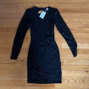 NWT Black sequin bodycon dress with open back